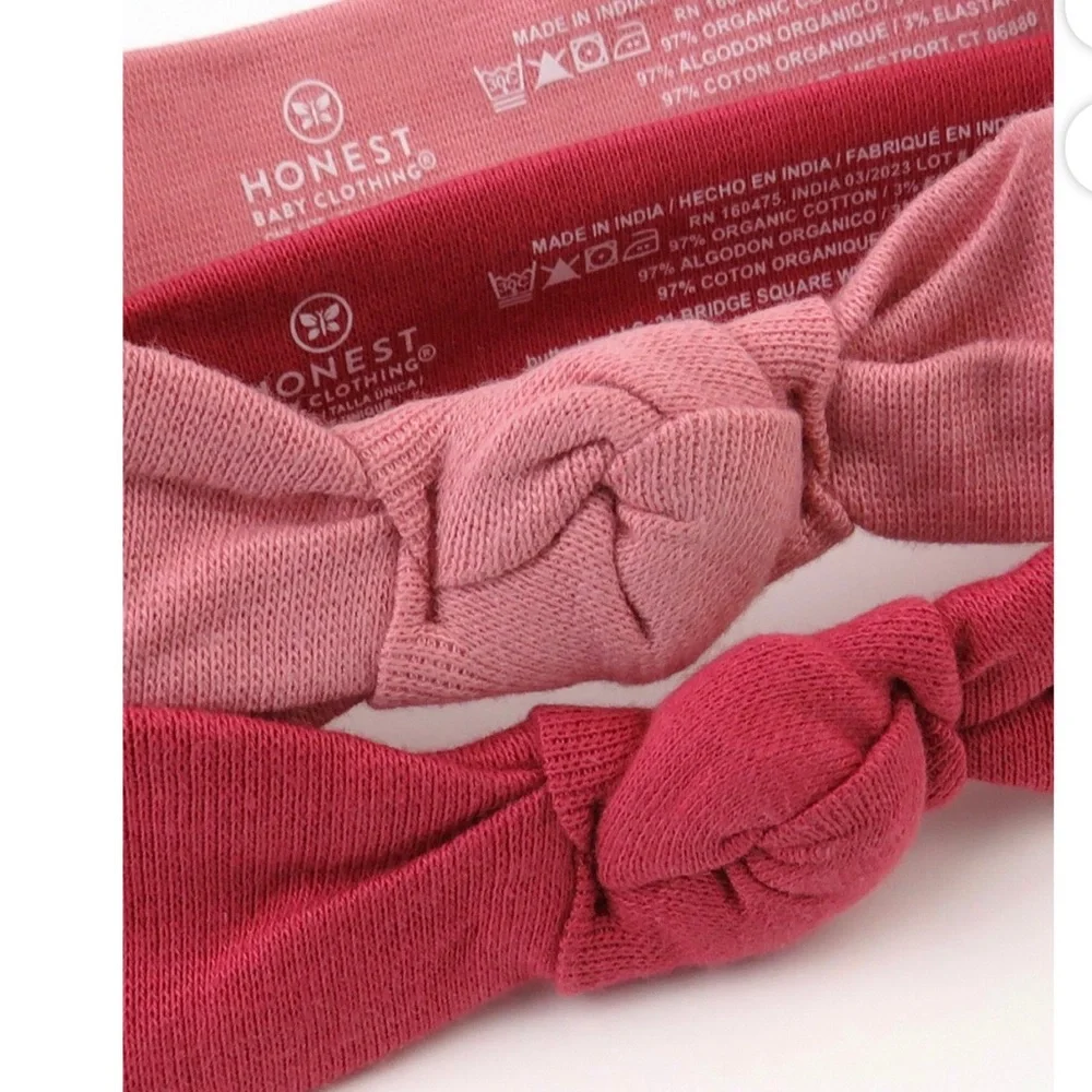 4 PK Honest Baby clothing 100% organic cotton Pink knotted Headbands.one size